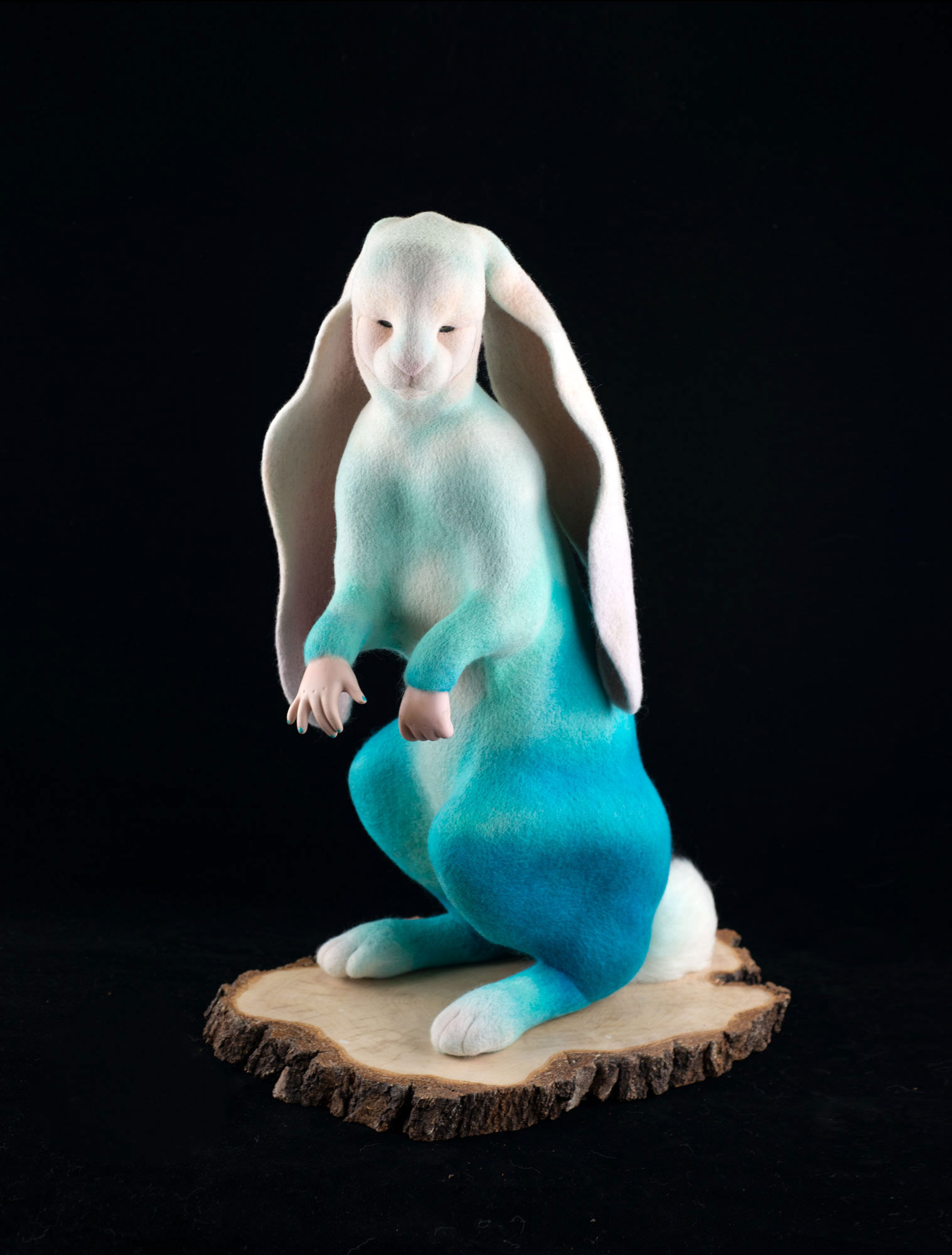 Moon Rabbit 2020 Needle felted merino wool & ceramic parts - Sculpture - 65 x 30 x 25 cm