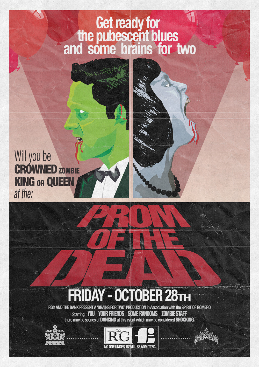 Poster for RGs featuring a zombie prom