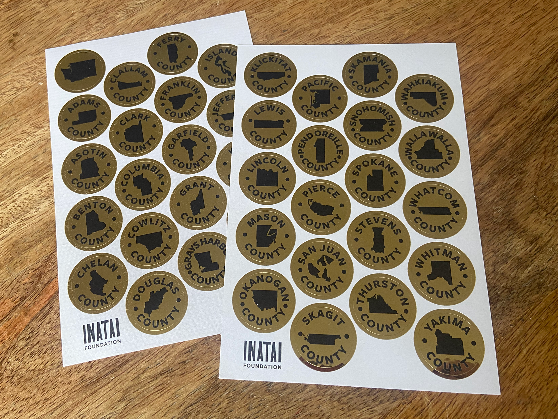 Gold stickers for each county in Washington State