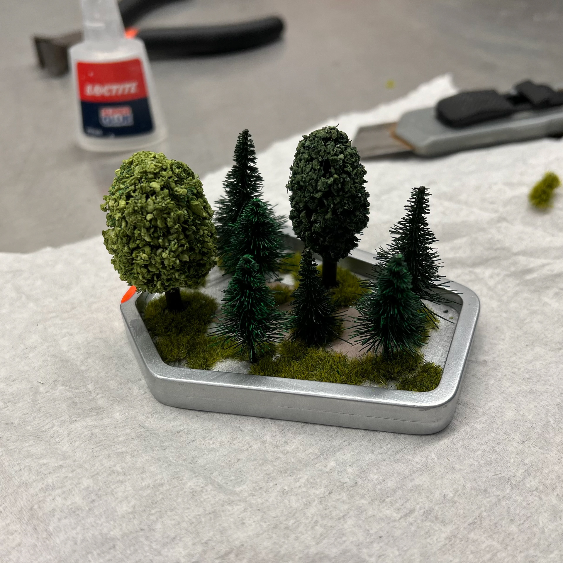 Assembling miniature trees and grass