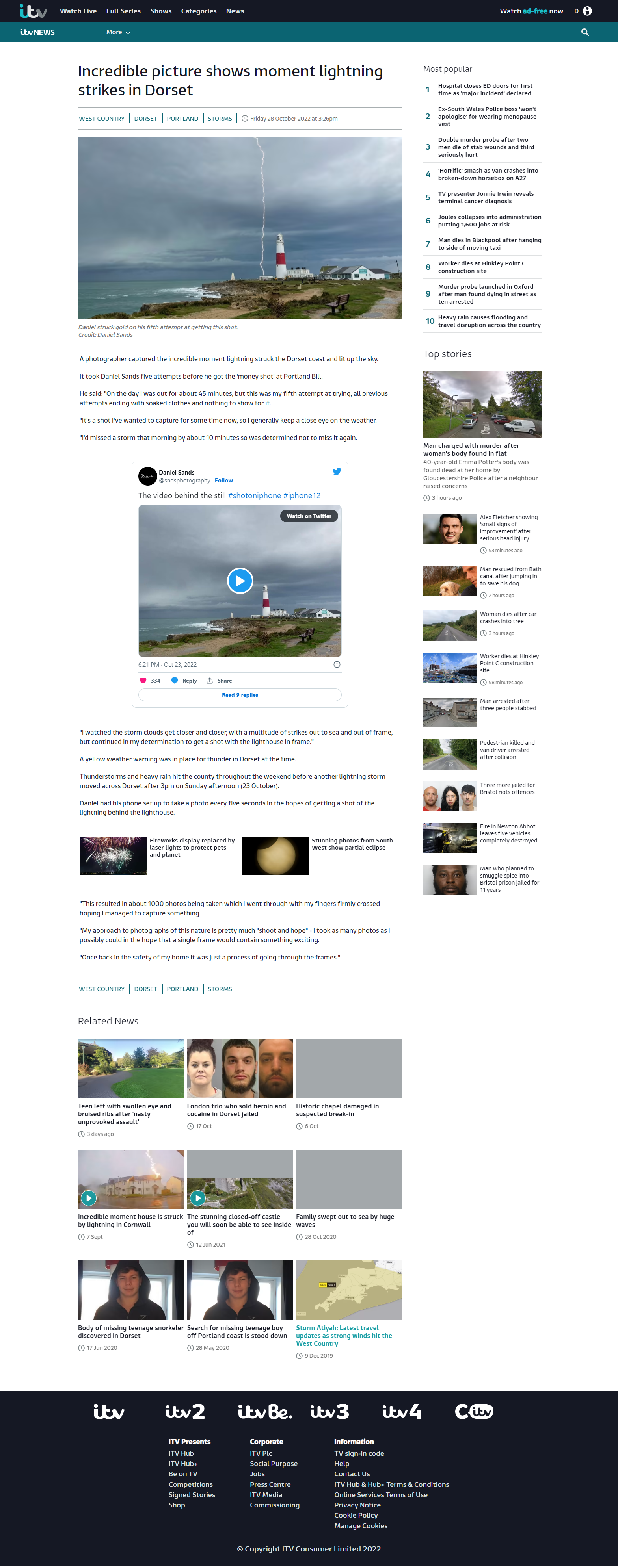 2022 - Oct 28th - ITV News - Lightning