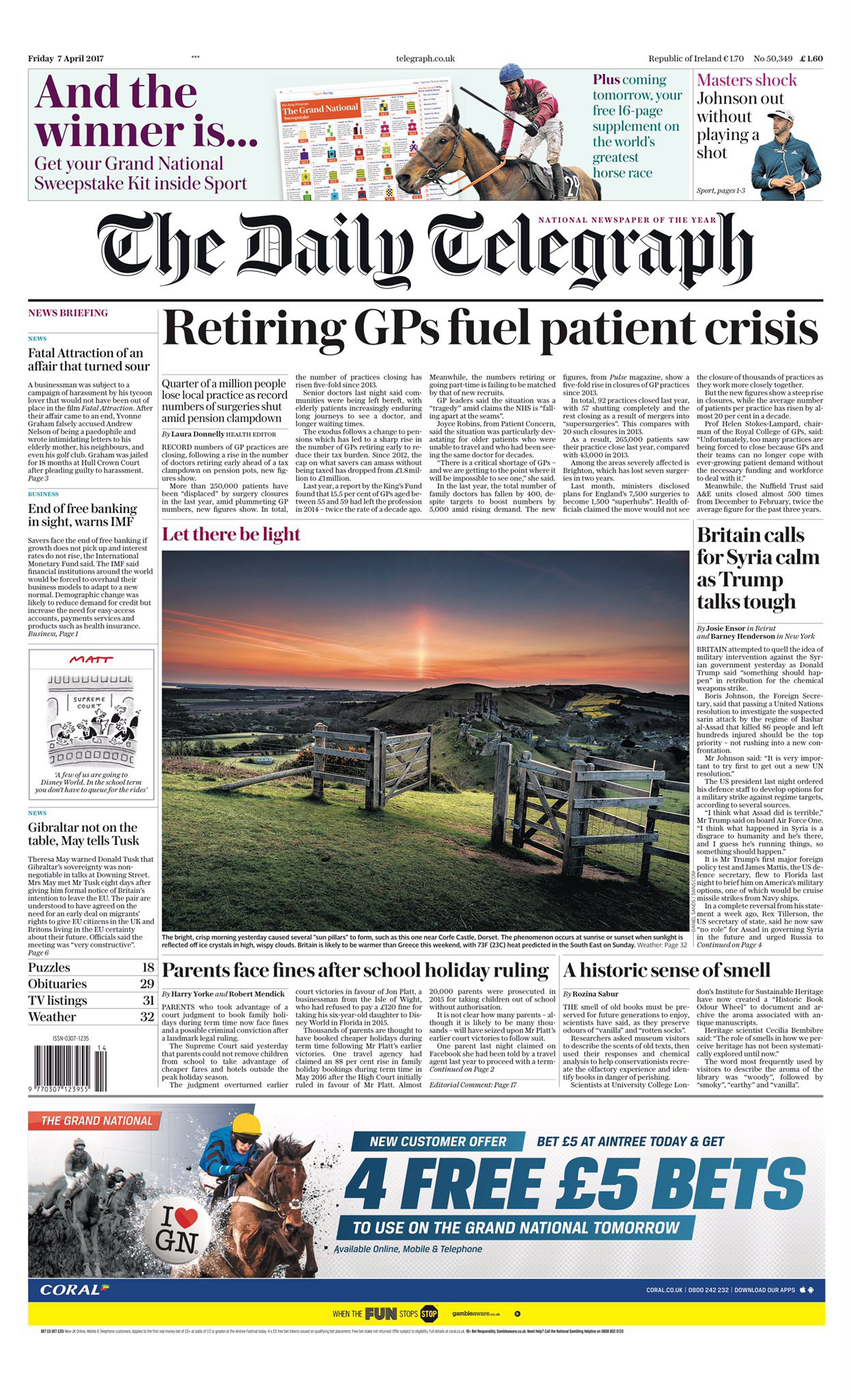 2017 - Apr 7th - The Daily Telegraph - Front Page - Light Pillars
