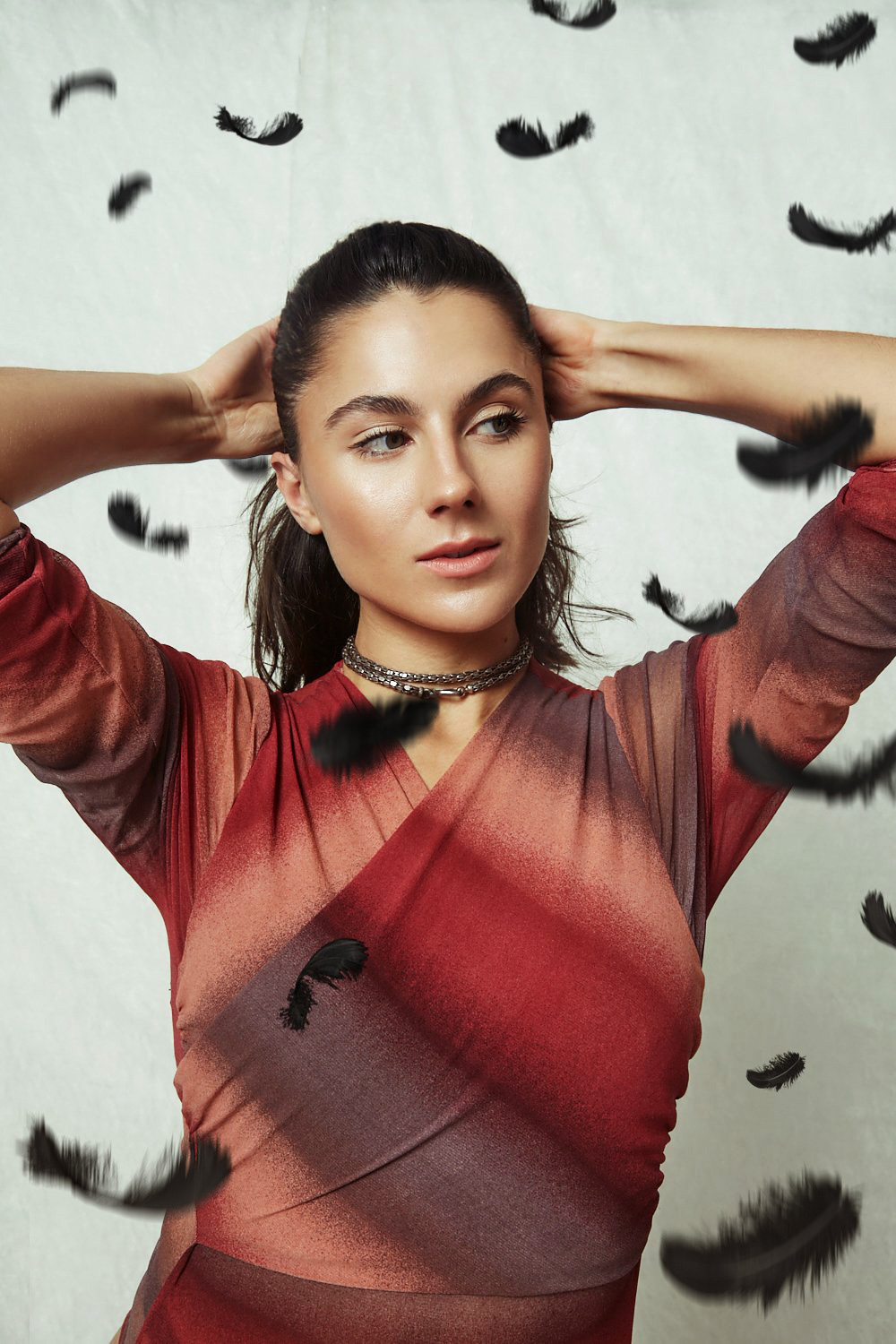 Headscarf and dress on a model