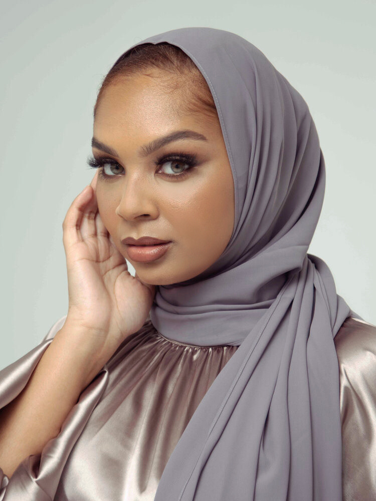 Headscarf and dress on a model