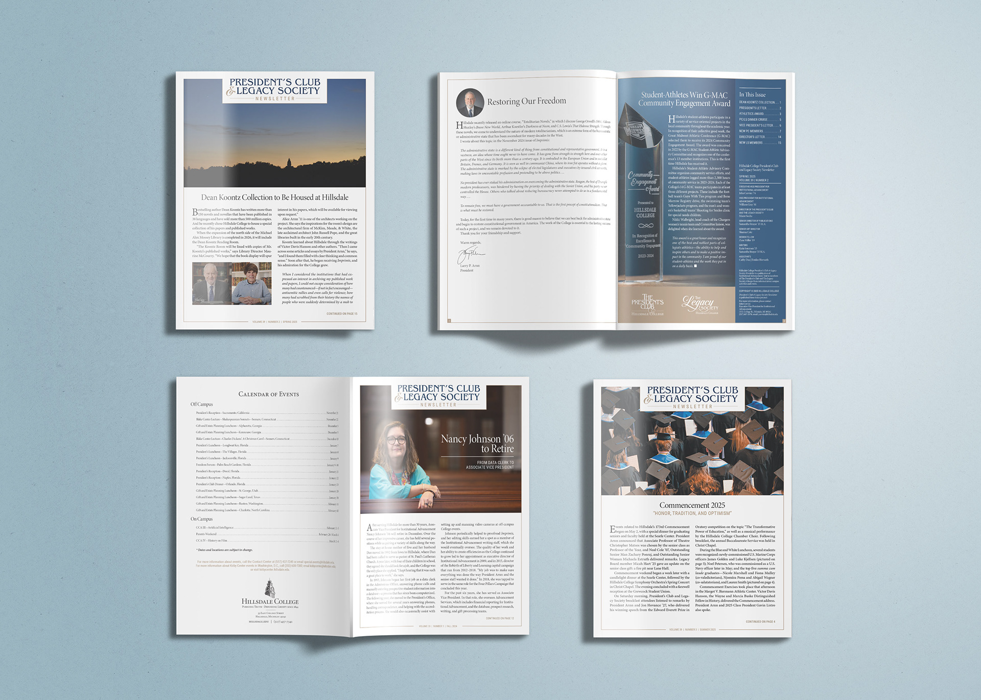 Hillsdale President's Club & Legacy Society Newsletter—Selected Covers and Interior Spread