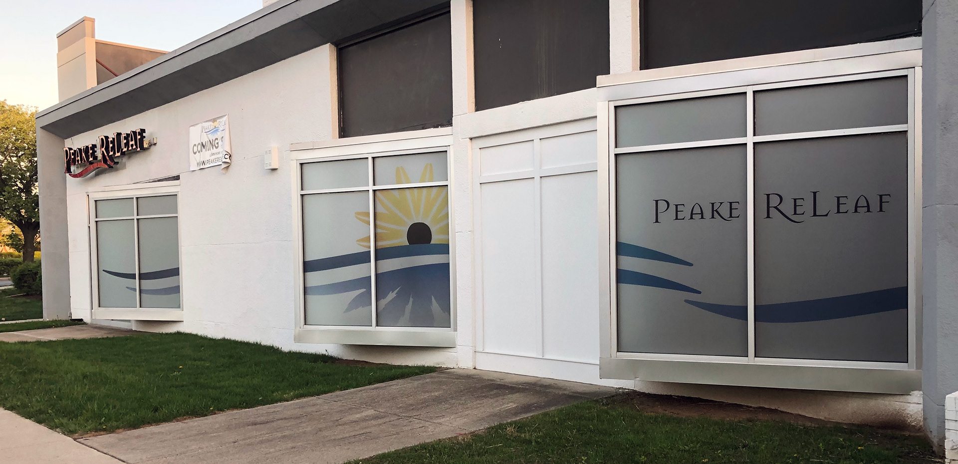 Window coverings for Medical Cannabis Dispensary and backlit retail signage