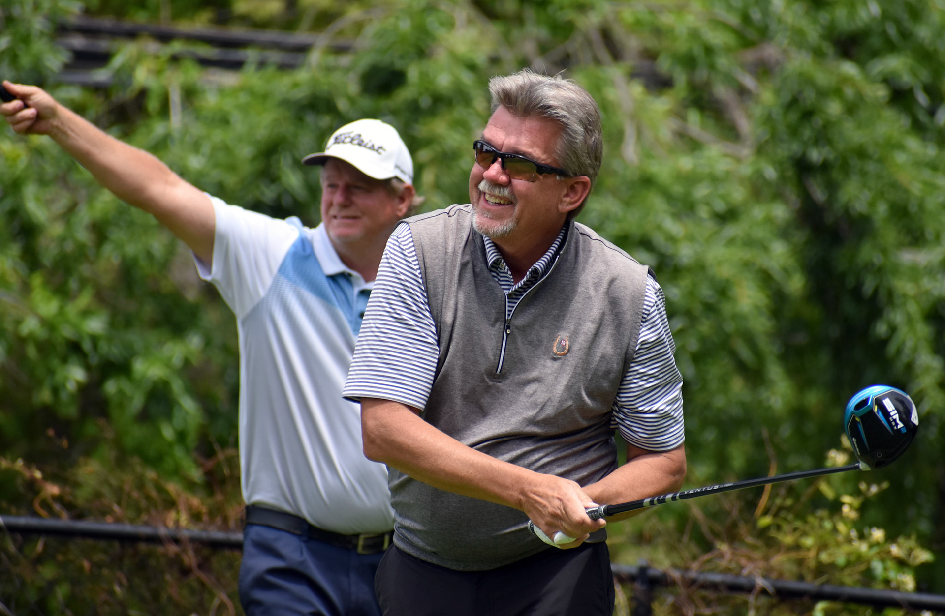 Dean Griffith's tee ball on 9 strayed right, as podgy Pete DeTemple points out.