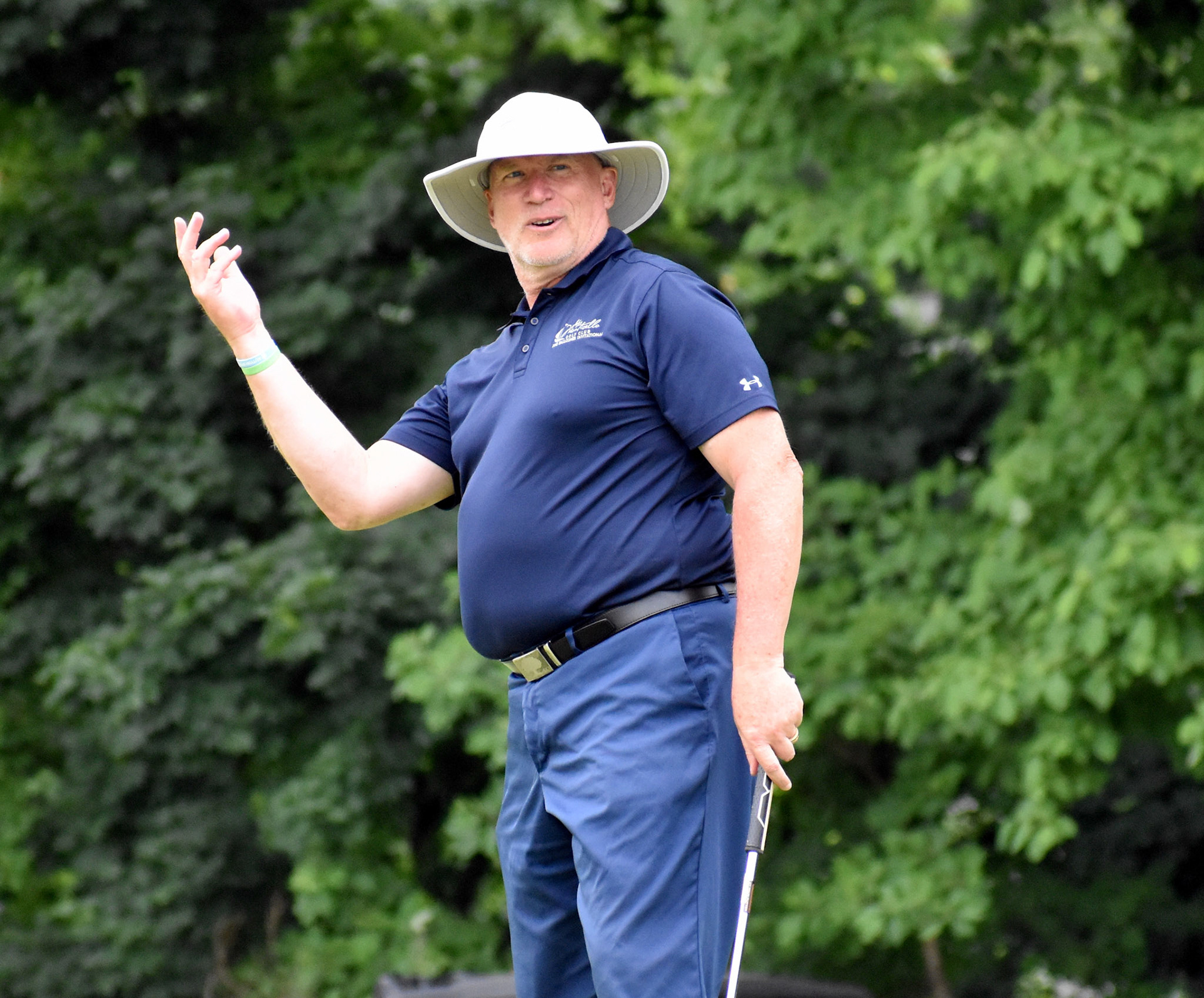 Jon Zampedro reacts as his putt on 13 goes off line.