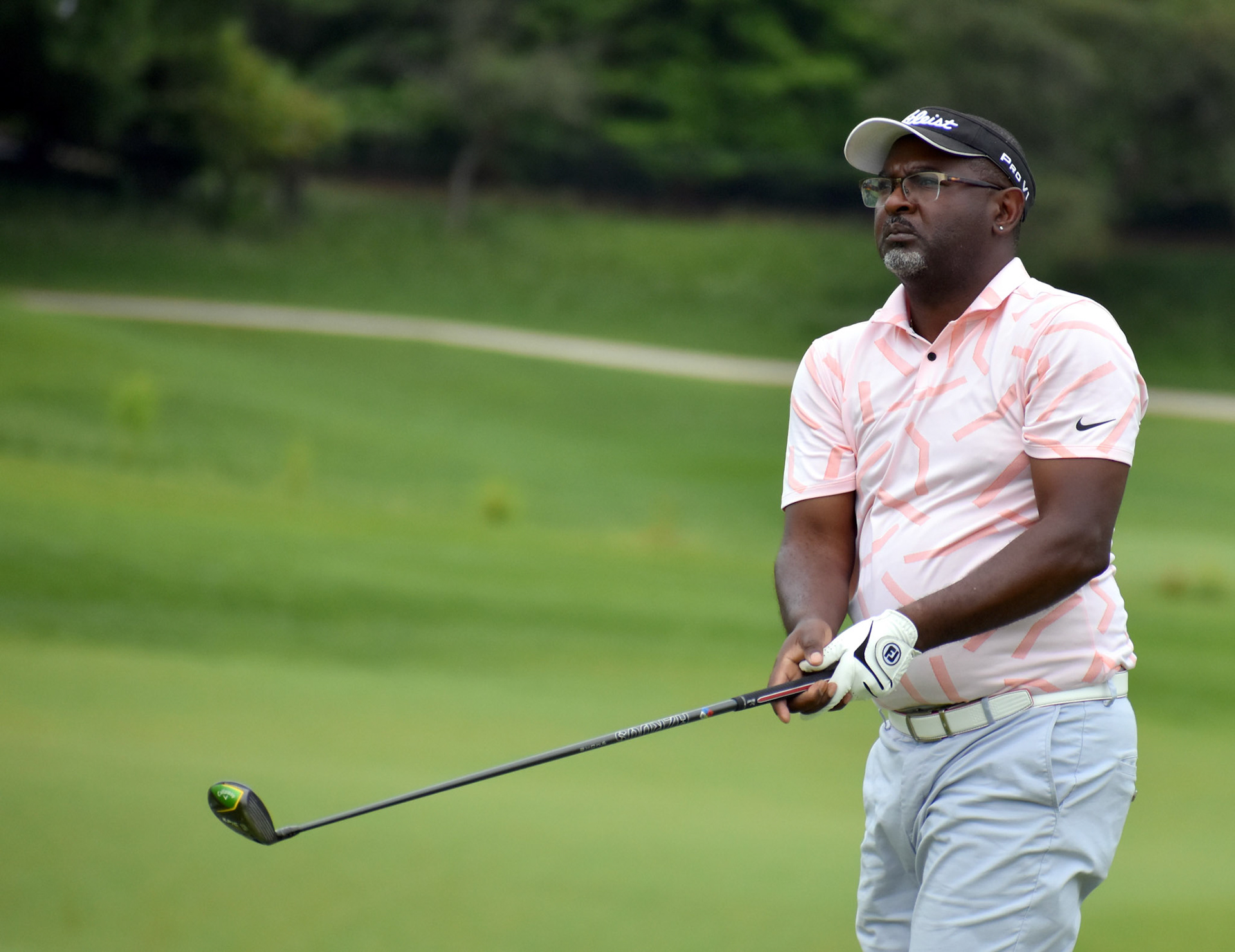 Dennis Nelson eyes his drive on 16.