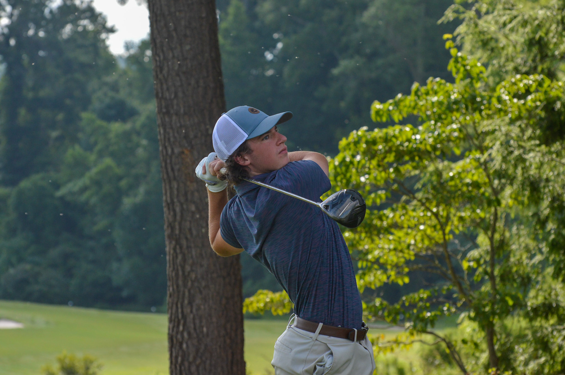 Grayson Wood tees off from 9