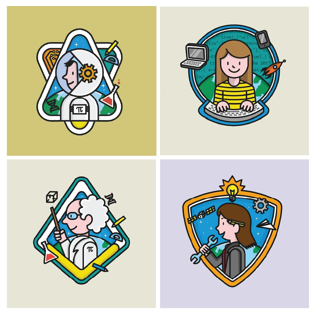 Collection of character badges created for Clever Play in Bahrain