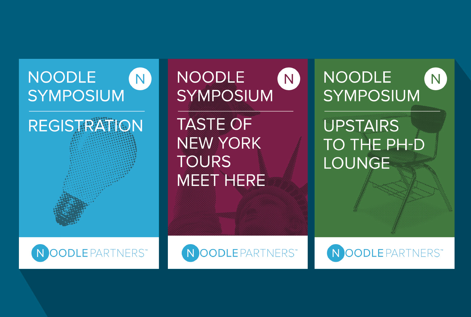 Signage and promotional posters for the Noodle Symposium event in New York.