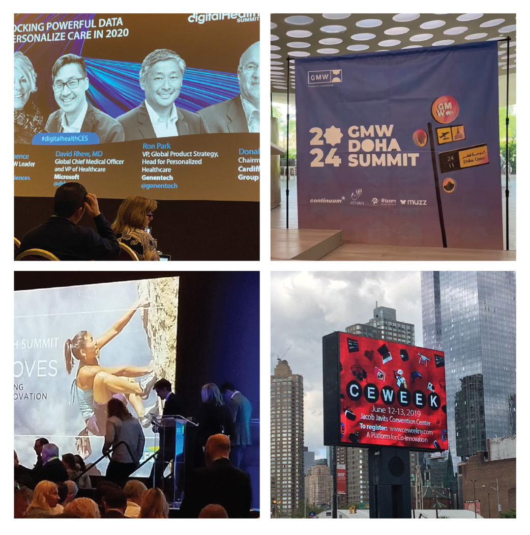 Various event graphics from events in Las Vegas and Doha, showcasing design for different industries.