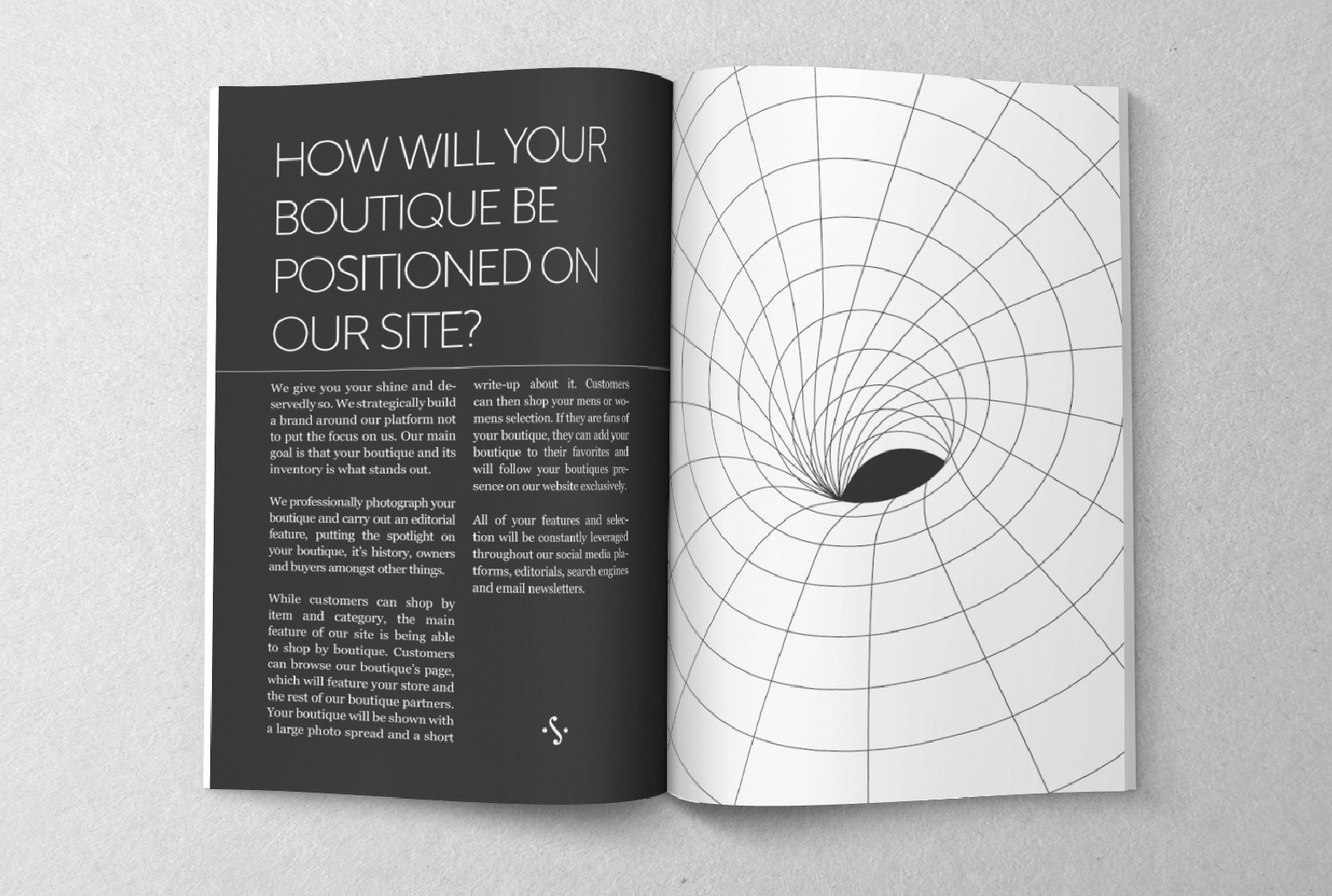Magazine design and layout for an online service, including custom illustrations.
