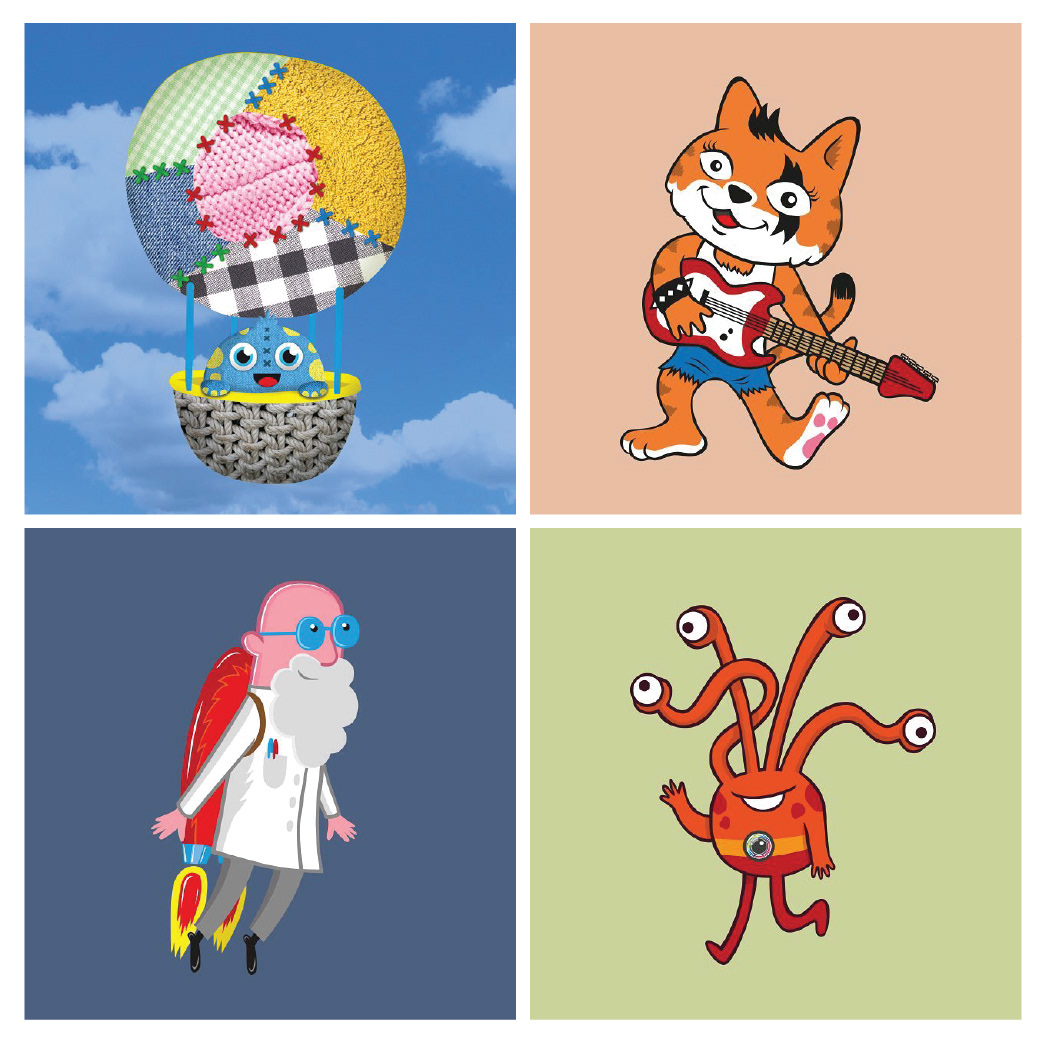 Sample of various illustrations in different styles and finishes, showcasing diverse artistic approaches.