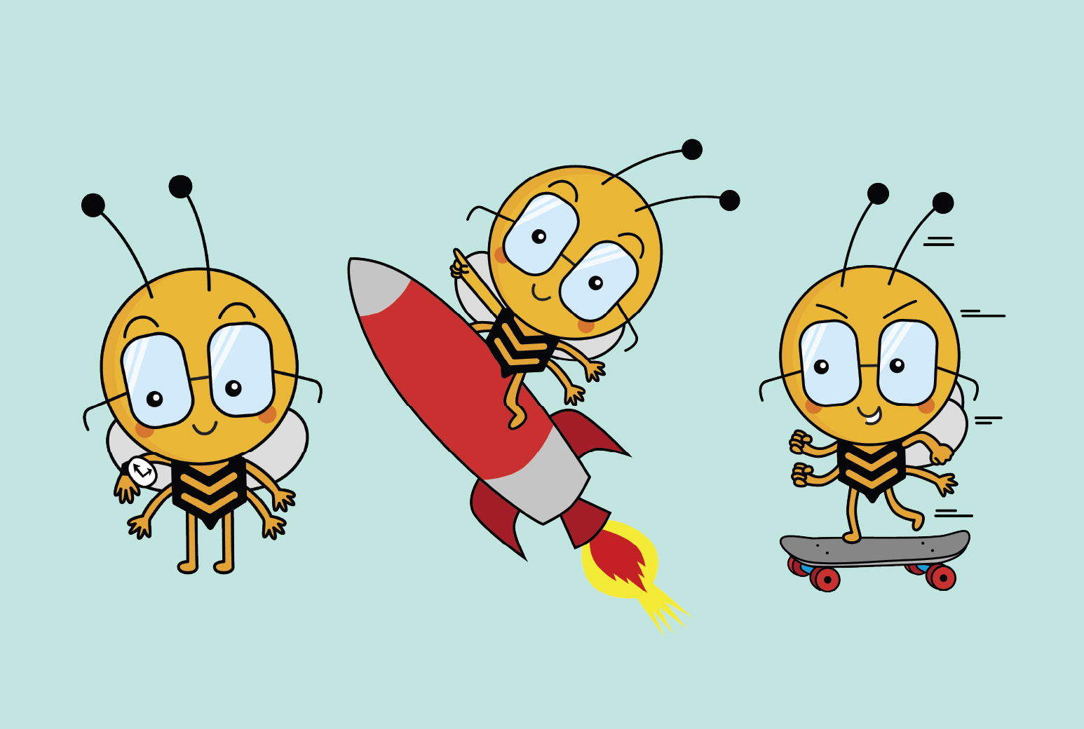 Bee mascot design created from the original logo for a technology company