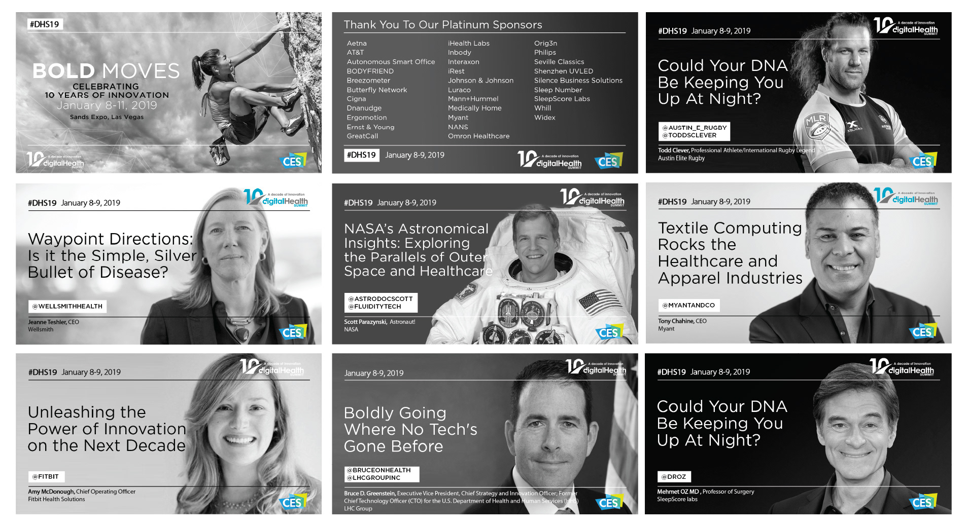 Slide designs for speakers used in both media and the Digital Health event at CES Las Vegas