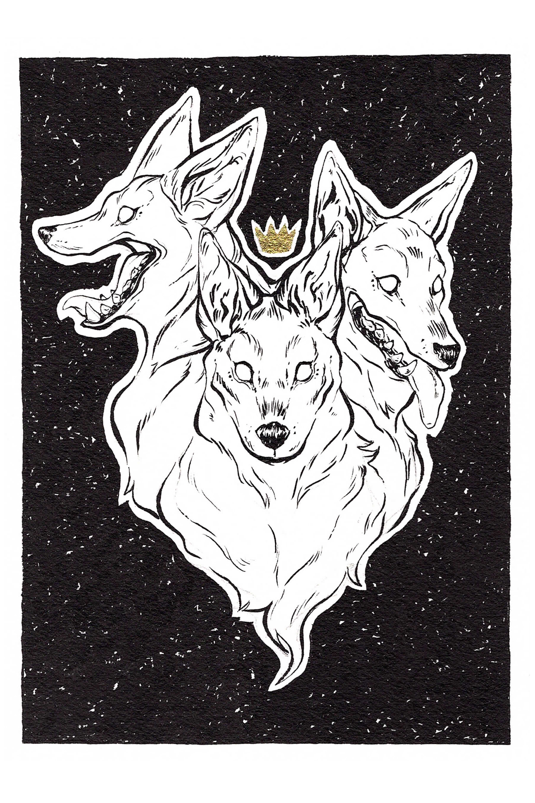 Cerberus (2019) - Ink and Gold Ink on Watercolor Paper