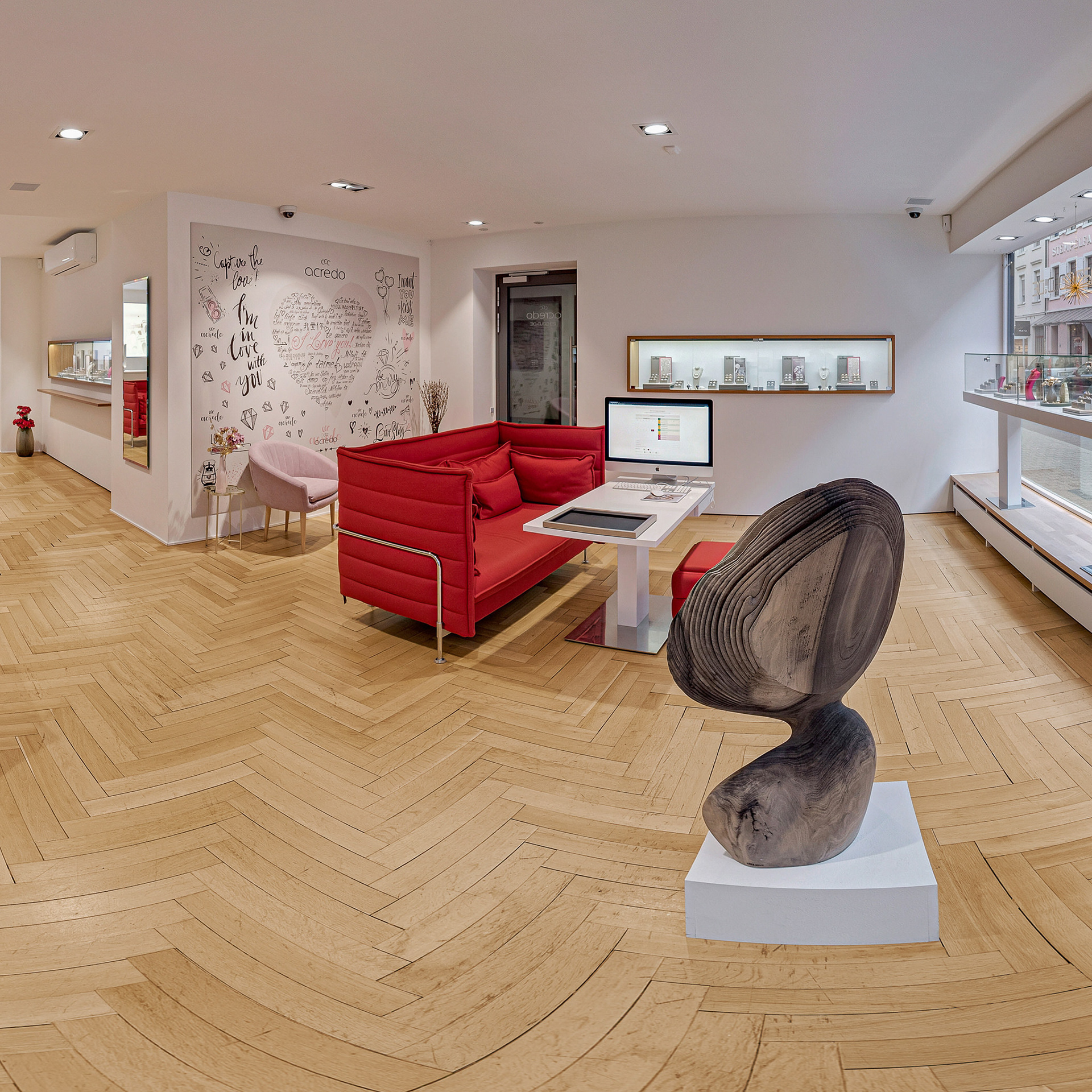 360-Grad-Rundgang durch die acredo Trauringlounge, Karsruhe.