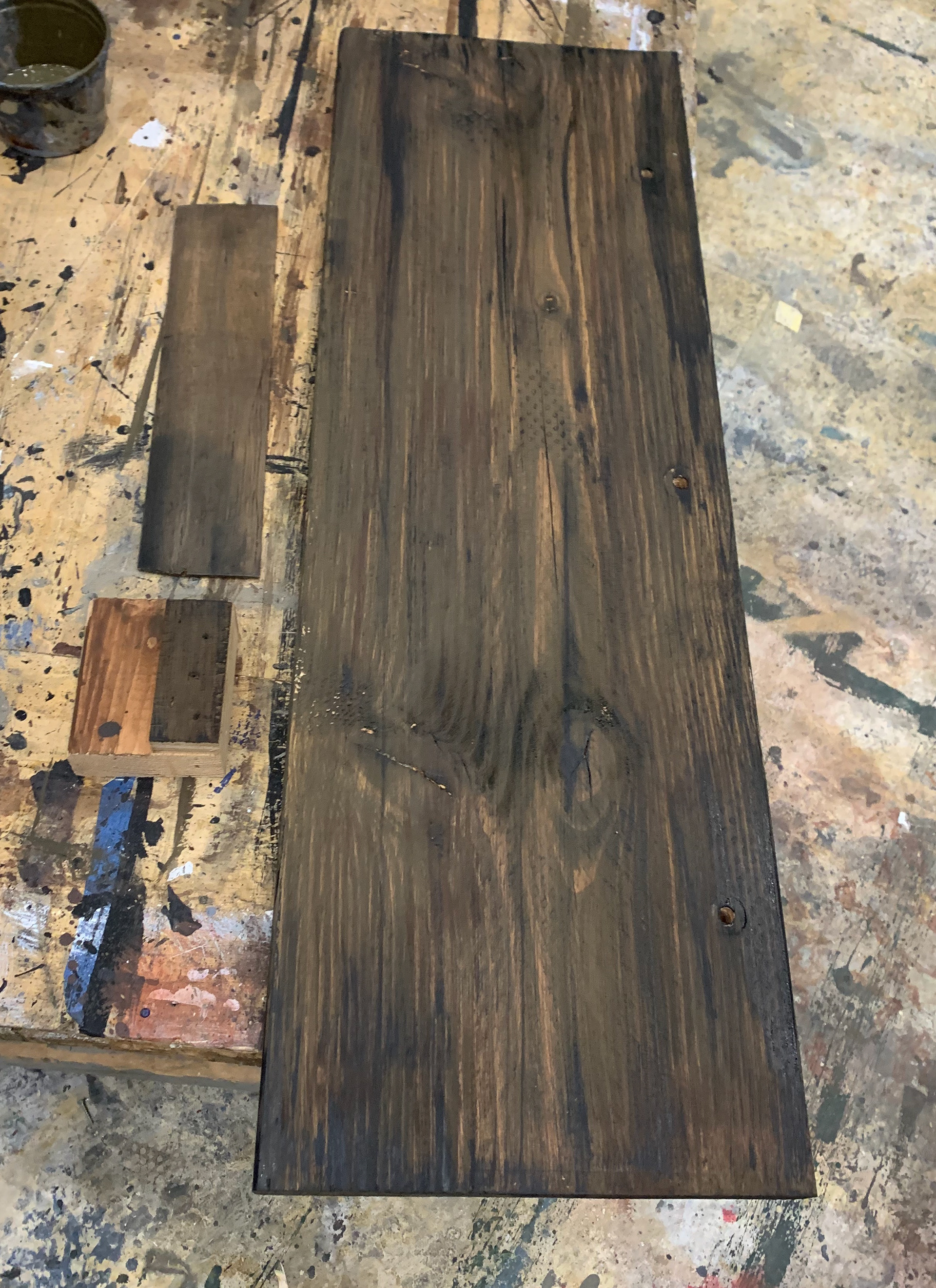 Faux woodgrain next to designer sample