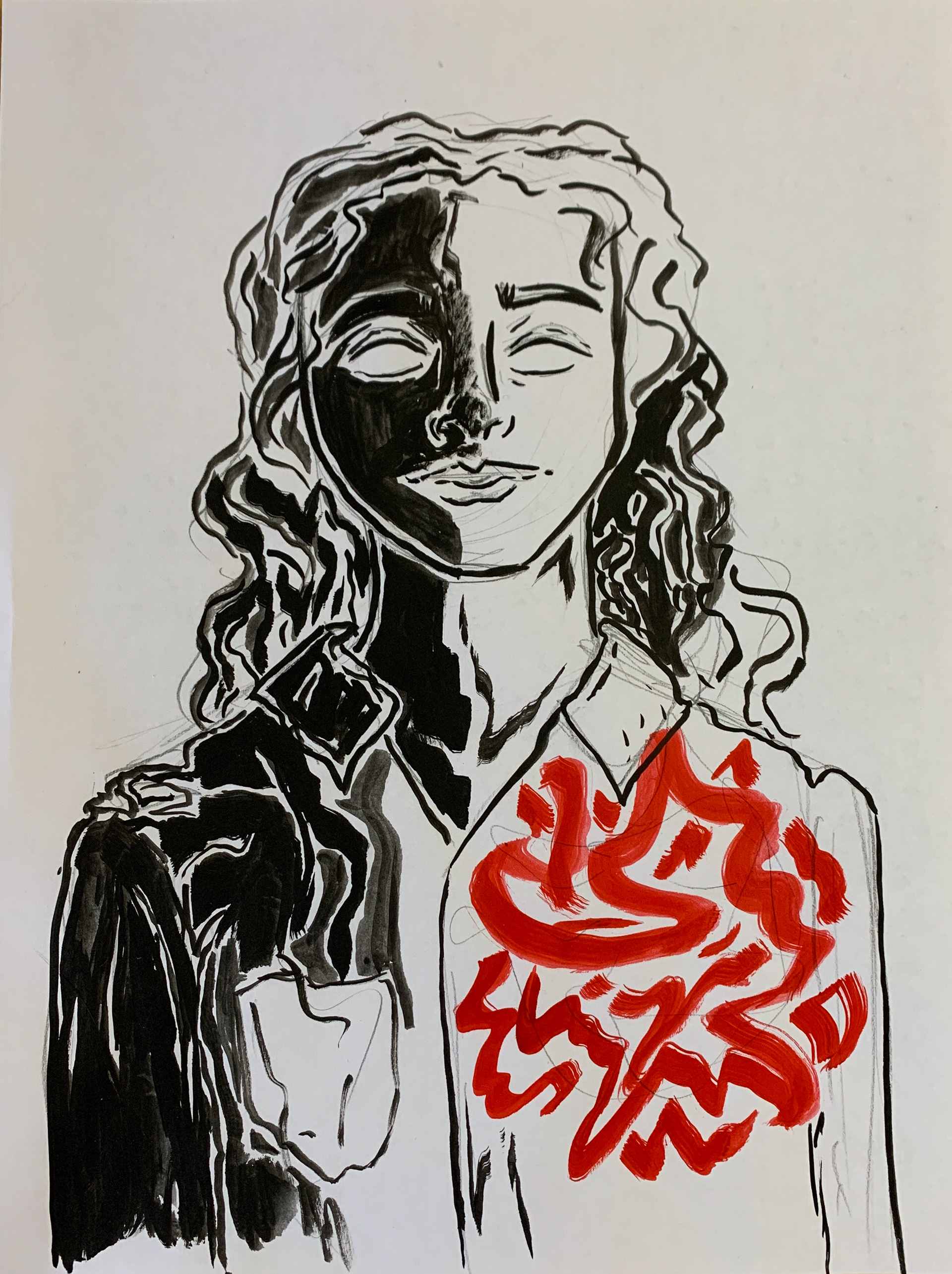 Figure Drawing Series, Self Portrait, Ink. 2020
