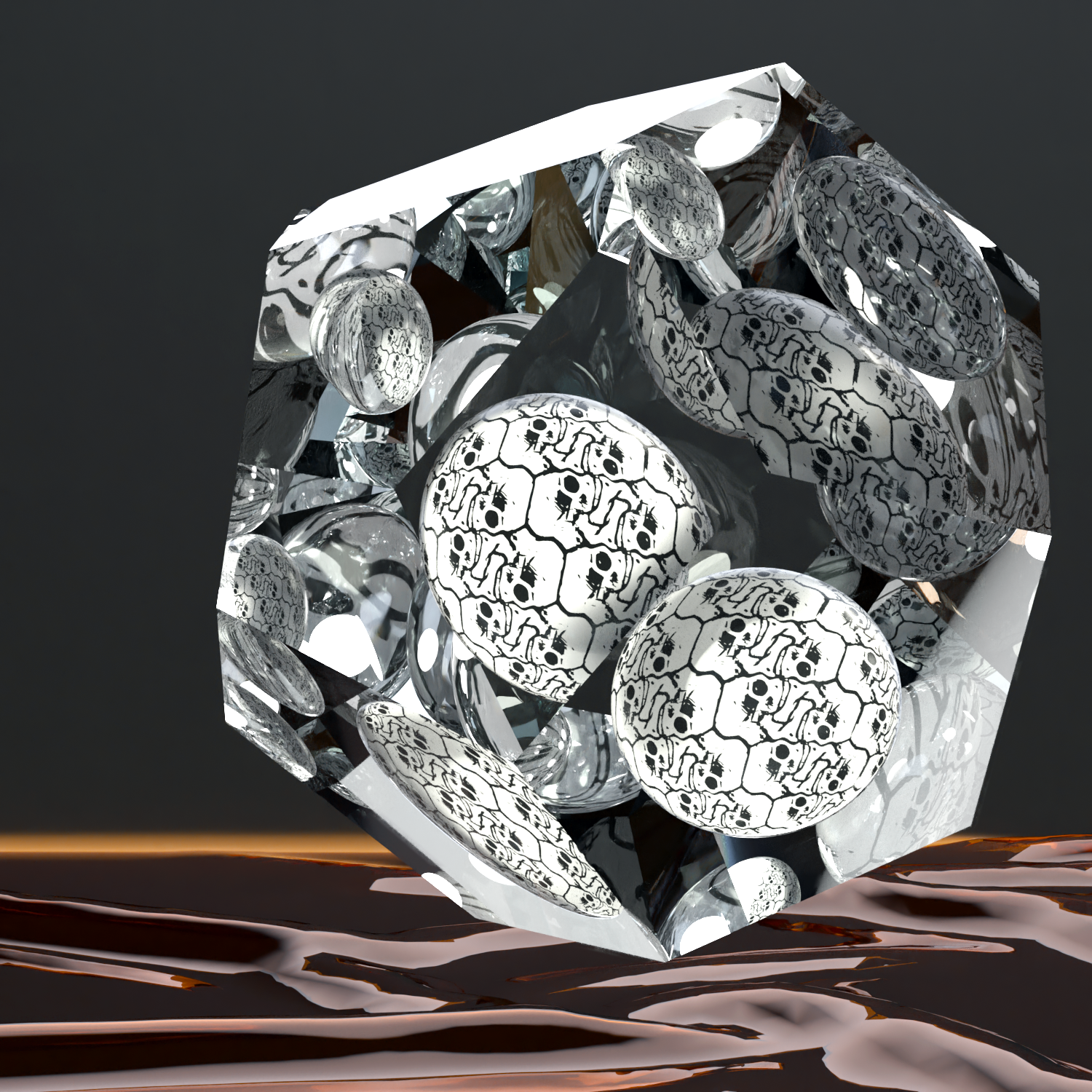 3D rendering by Nicholas Dertien with a skull tessellation with in a glass crystal