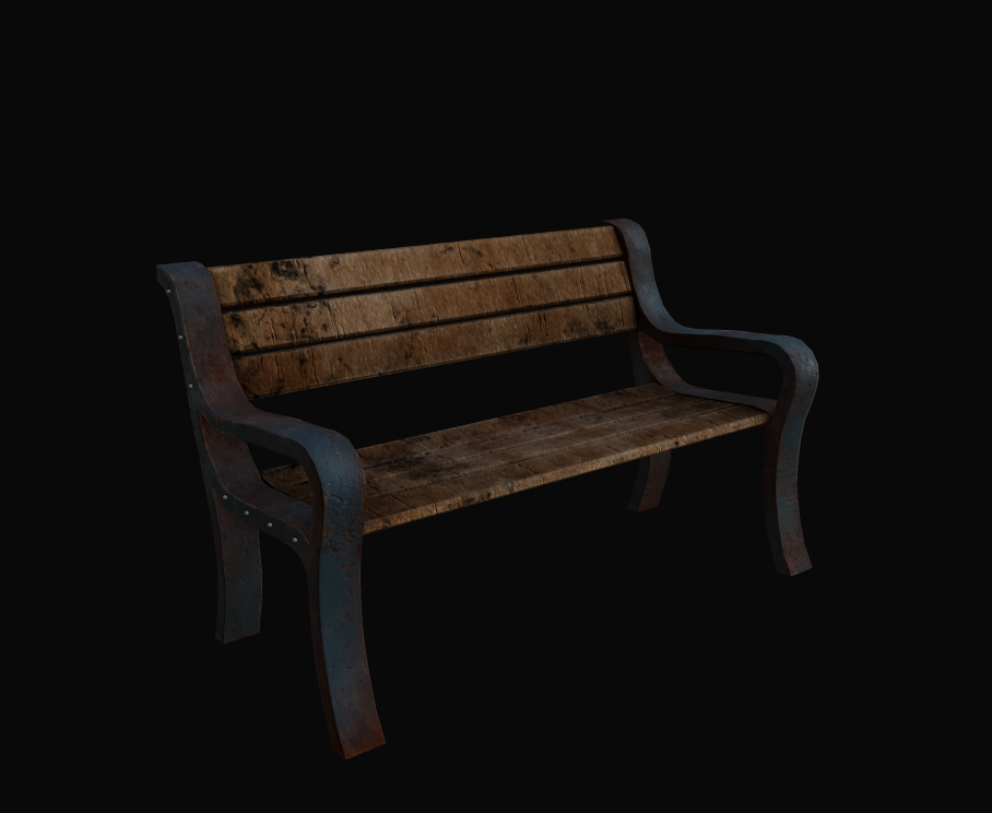Bench from "The Lost Childhood", modeled in Autodesk Maya and surfaced in Substance Painter by Brennan Porterfield Casey