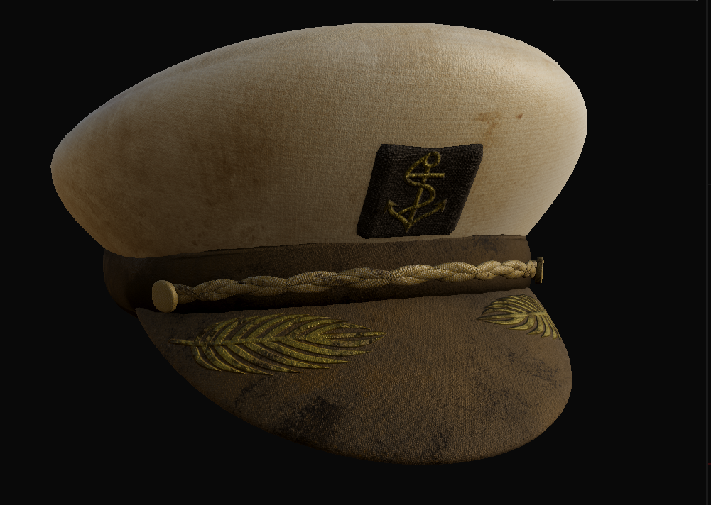 "Captain's hat", Surfaced in Substance Painter by Brennan Porterfield Casey, Modeled in Autodesk Maya by Fran Kanetzky