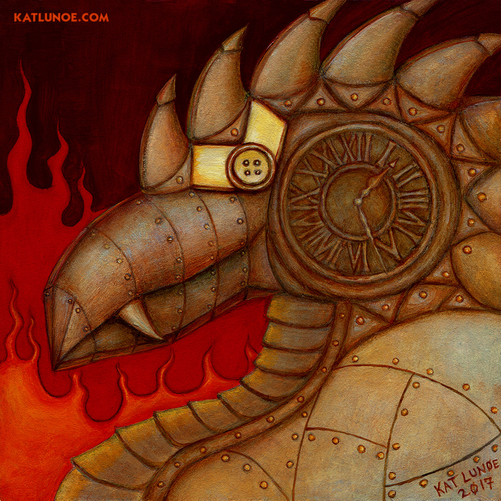 "Clockwork Dragon" - 6" x 6" Oil on Panel.