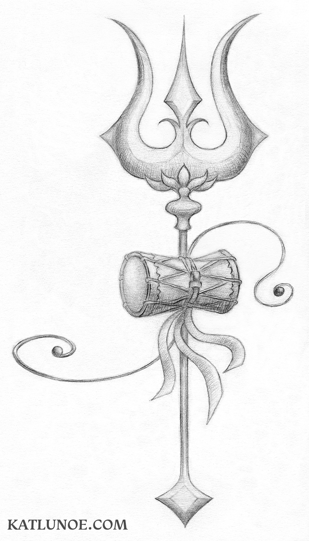 “Damaru & Trishul” – Interior illustration for “Yogini Magic” by Gregory Peters; Original Falcon Press.