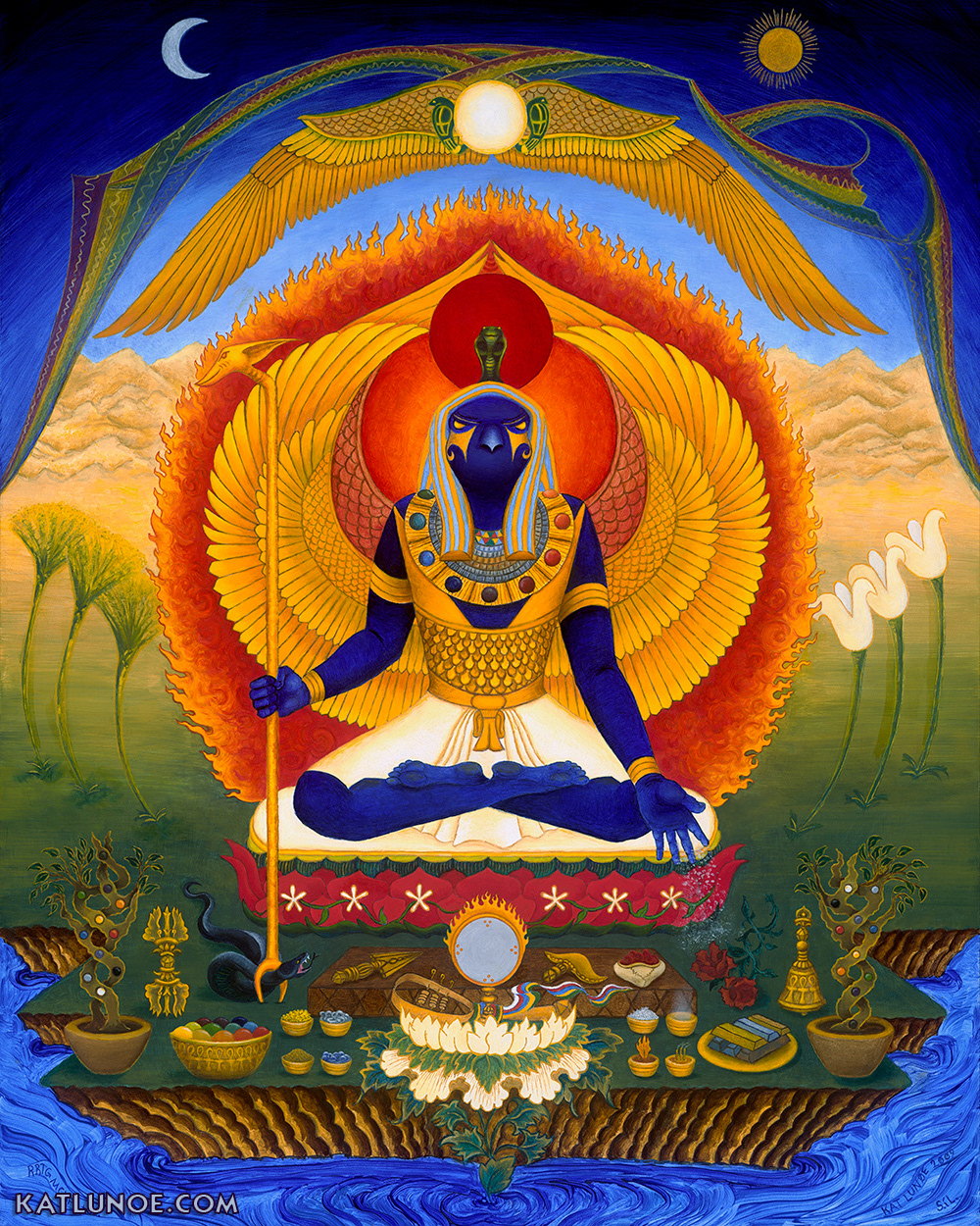 "All-Beneficent Ra-Hoor-Khuit" painting for "Tantric Thelema" by Sam Webster. Concrescent Press. 16" x 20" Oil on Panel.
