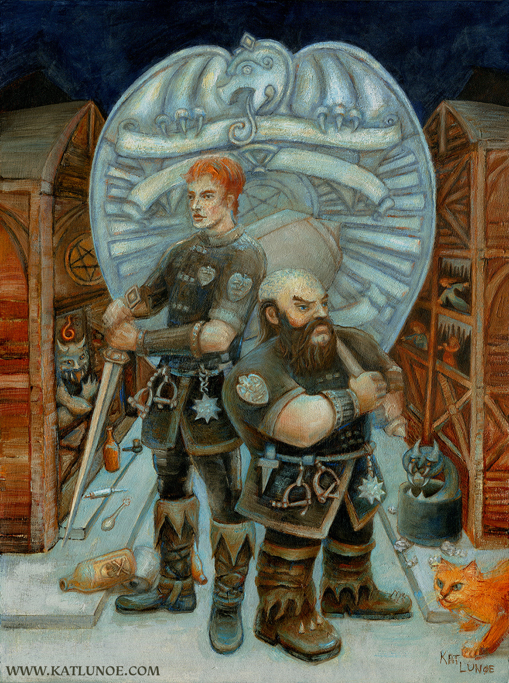 "The Watchwardens of The Fifth Ward" - inspired by the The Fifth Ward - a fantasy-action-adventure series by Dale Lucas. 9" x 12" Oil on Paper on Wood.