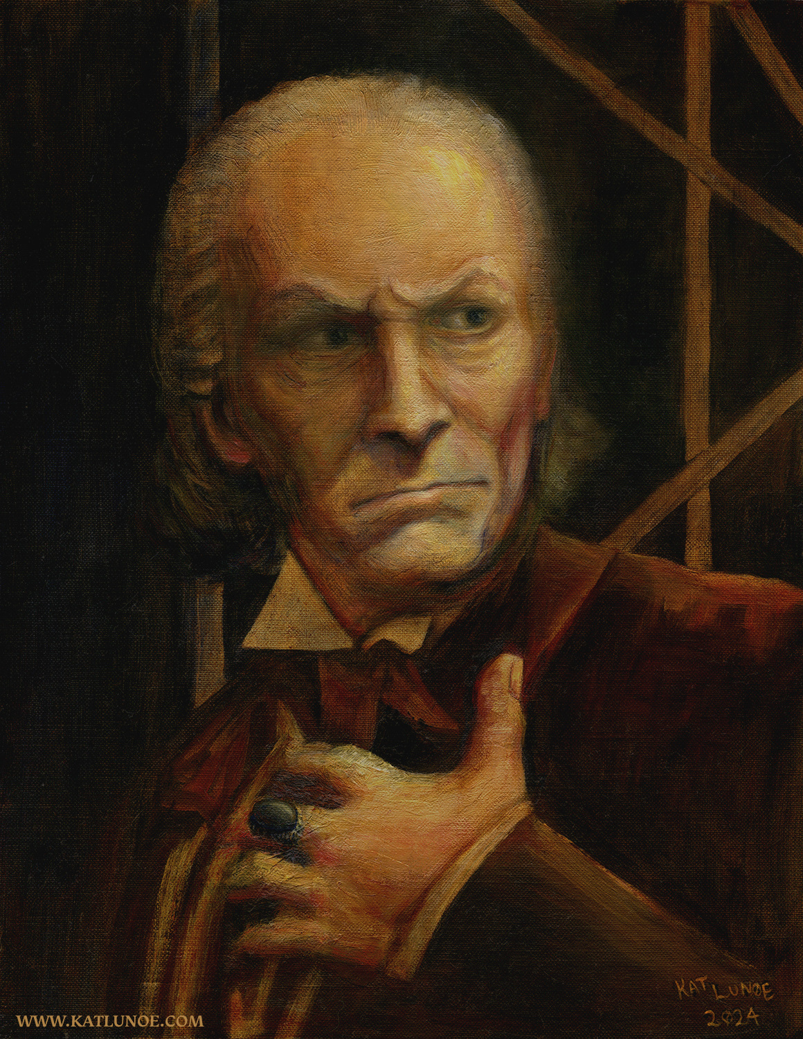 Portrait of The First Doctor Who, as played by William Hartnell. 11" x 14" Oil on Panel.