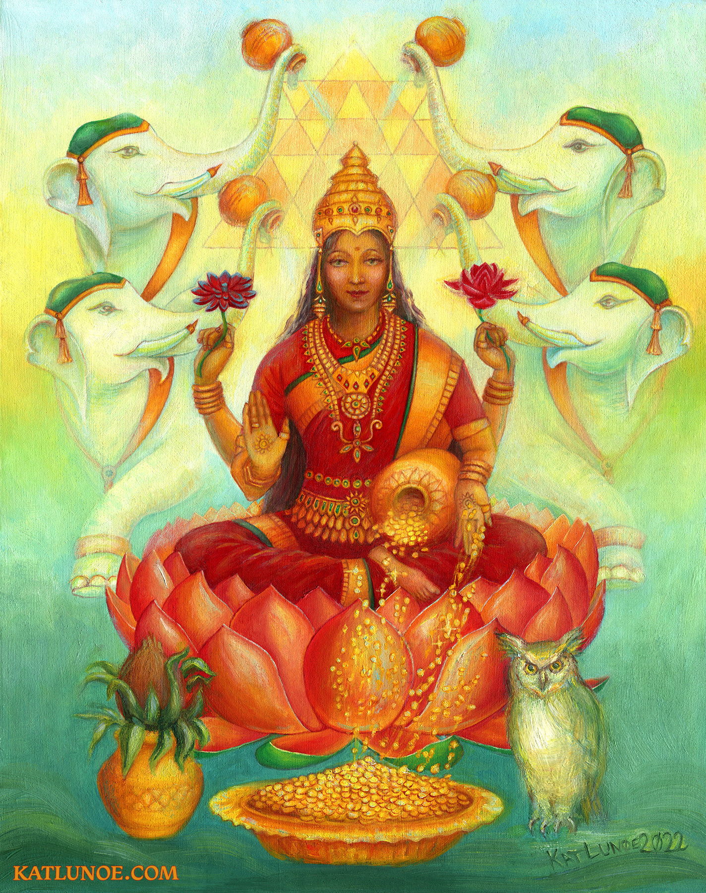 "Shri Lakshmi" - 11" x 14" Oil on Paper on Wood.