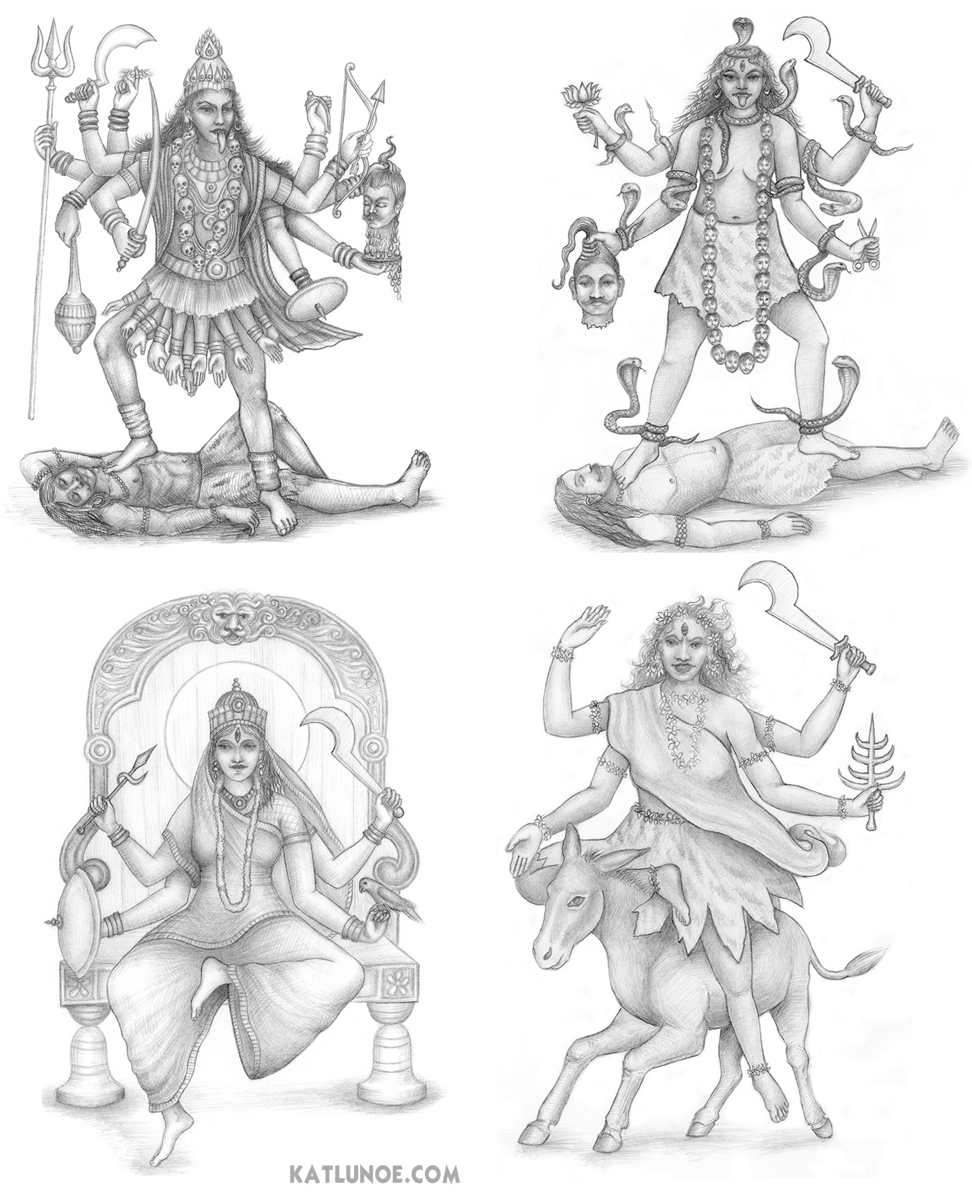 Selected illustrations in pencil for "Modern Tantra" by Donald Michael Kraig. Llewellyn Worldwide, Ltd. Art Director: Lynn Menturweck
