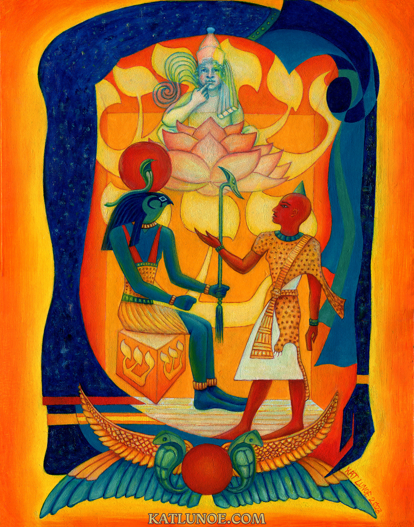 Book Cover painting for “New Aeon Tantra” by Gregory Peters; Original Falcon Press. 11” x 14” Oil on Paper on Wood.