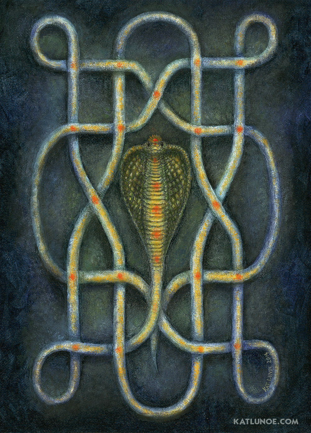 Book cover painting for "Naga Magick" by Denny Sargent; Original Falcon Press. Also appears in "Slithers & Scales of Inspiration" OOS Books.