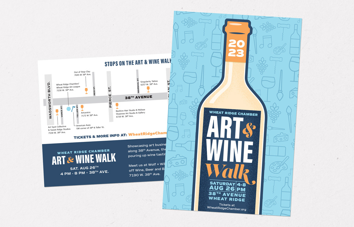 Poster and flyer design for the Wheat Ridge Chamber of Commerce annual Art & Wine Walk
