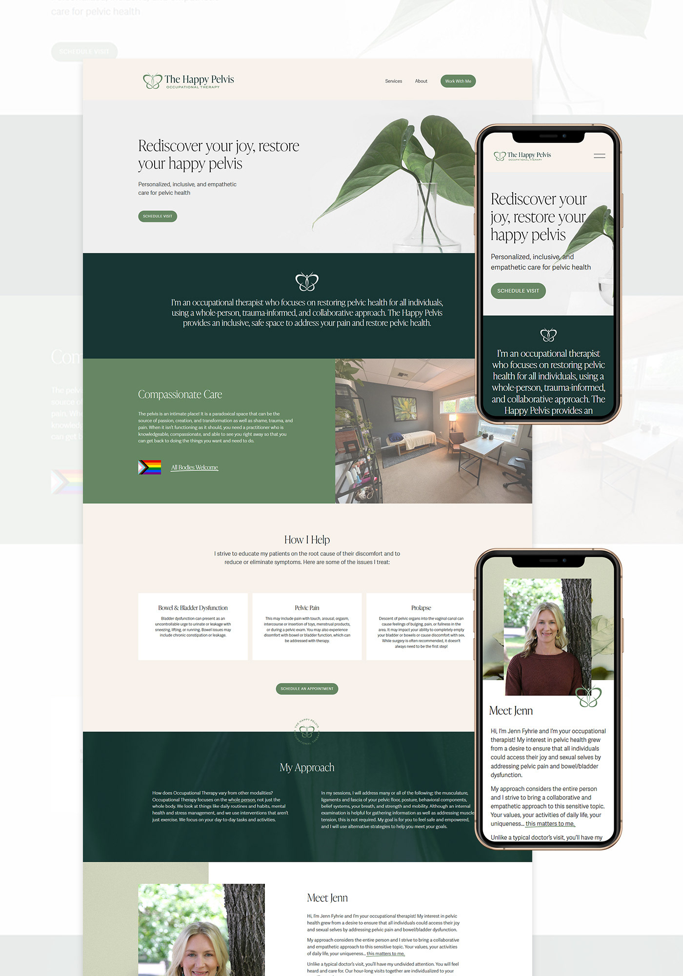 Desktop and mobile website design layout for The Happy Pelvis Occupational Therapy