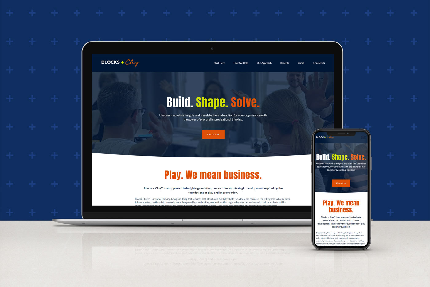 Blocks and Clay website on a MacBook and iPhone