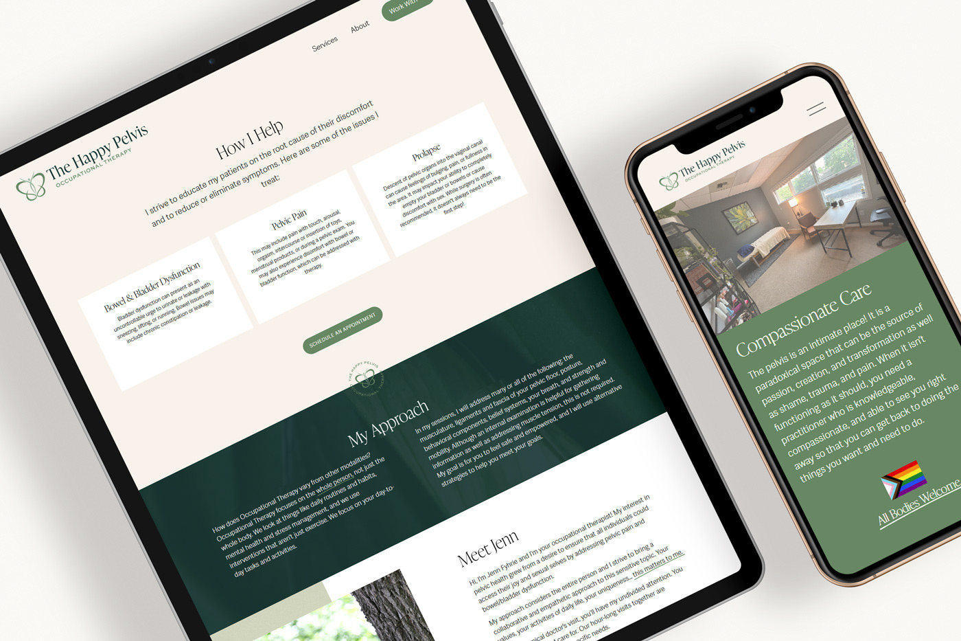tablet and mobile website design for The Happy Pelvis Occupational Therapy