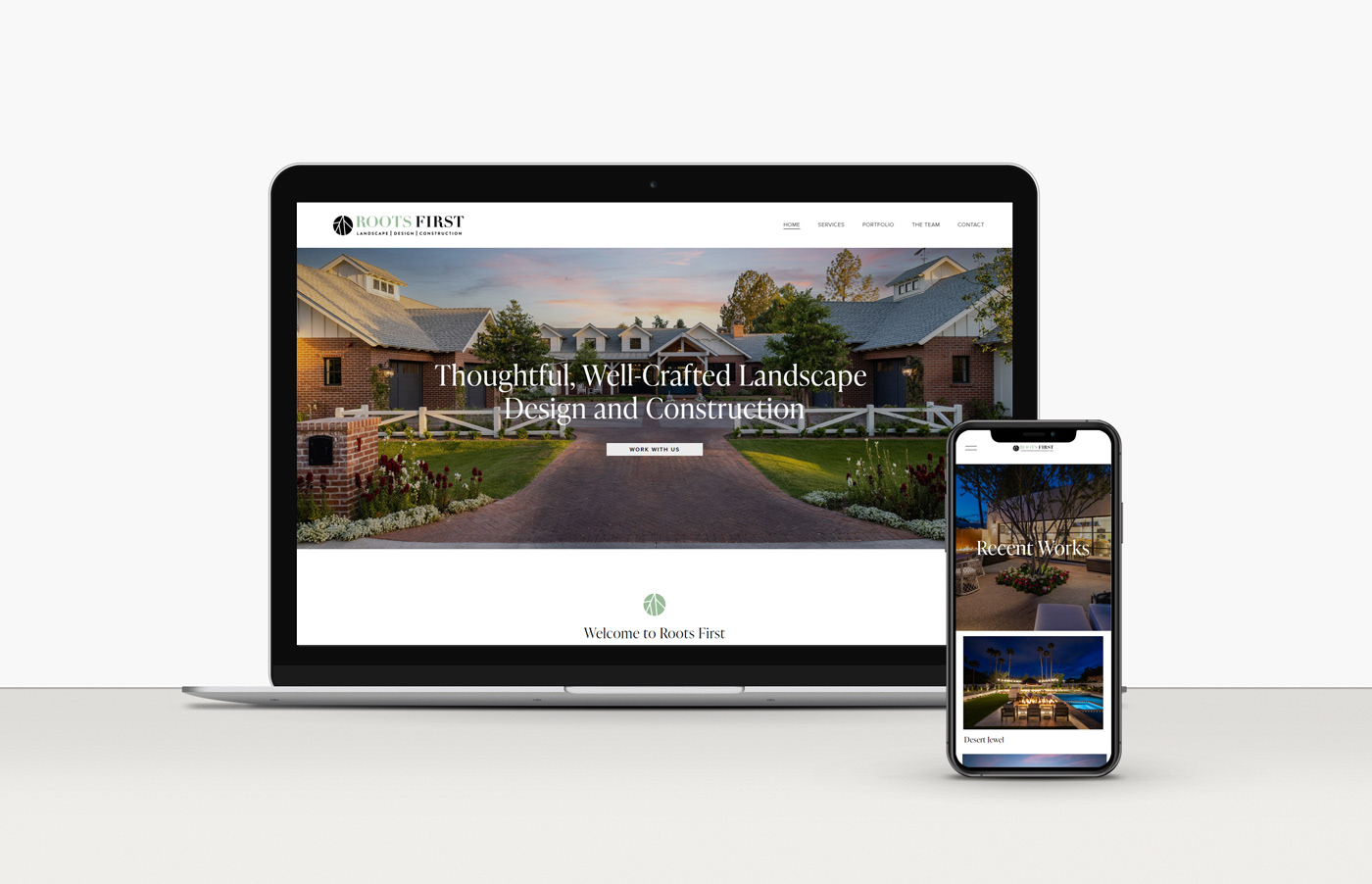Roots First Landscape Website on MacBook and iPhone