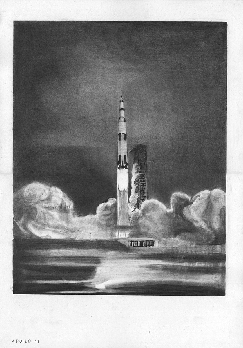 Apollo 11. Pencil on paper 60 cm x 42 cm, 2020