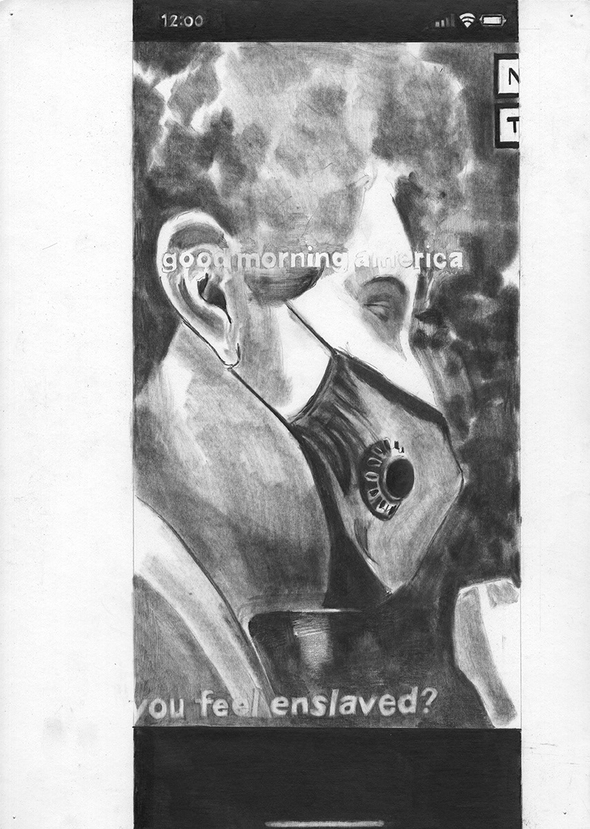 COVID-19, APRIL 30, 2020, INSTAGRAM, S.B. Series of 6 drawings, pencil and graphite powder on paper, 42 cm x 30 cm, 2020
