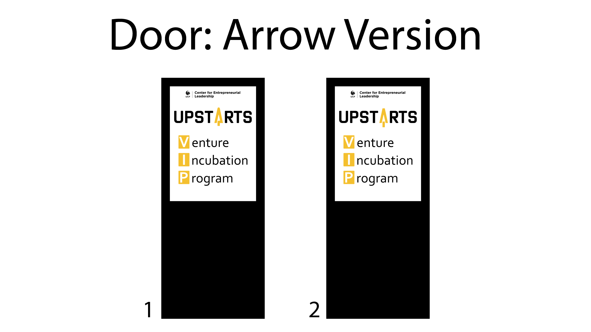 I showed my supervisor two ideas for the logo: replacing the "A" in Upstarts with either arrows or rockets to signify the "Up" in Upstarts.