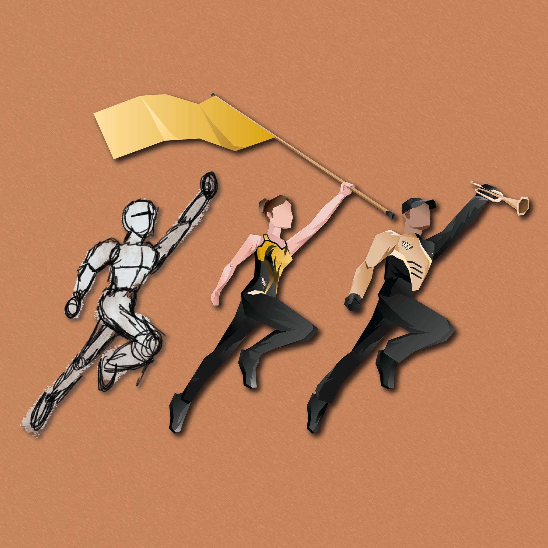 haracter designs of the Marching Knights and Starlit Knight  Color Guard shown on the right side of the Drum Major.