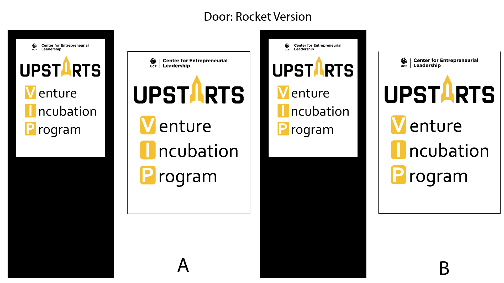 Of the two, the Rocket version of the logo was chosen because it signifies the term upstarts better and because it is associated with the CEL LaunchPad, rockets make more sense. I also redesigned the rocket icons so that they're more angular and fit better with the font.