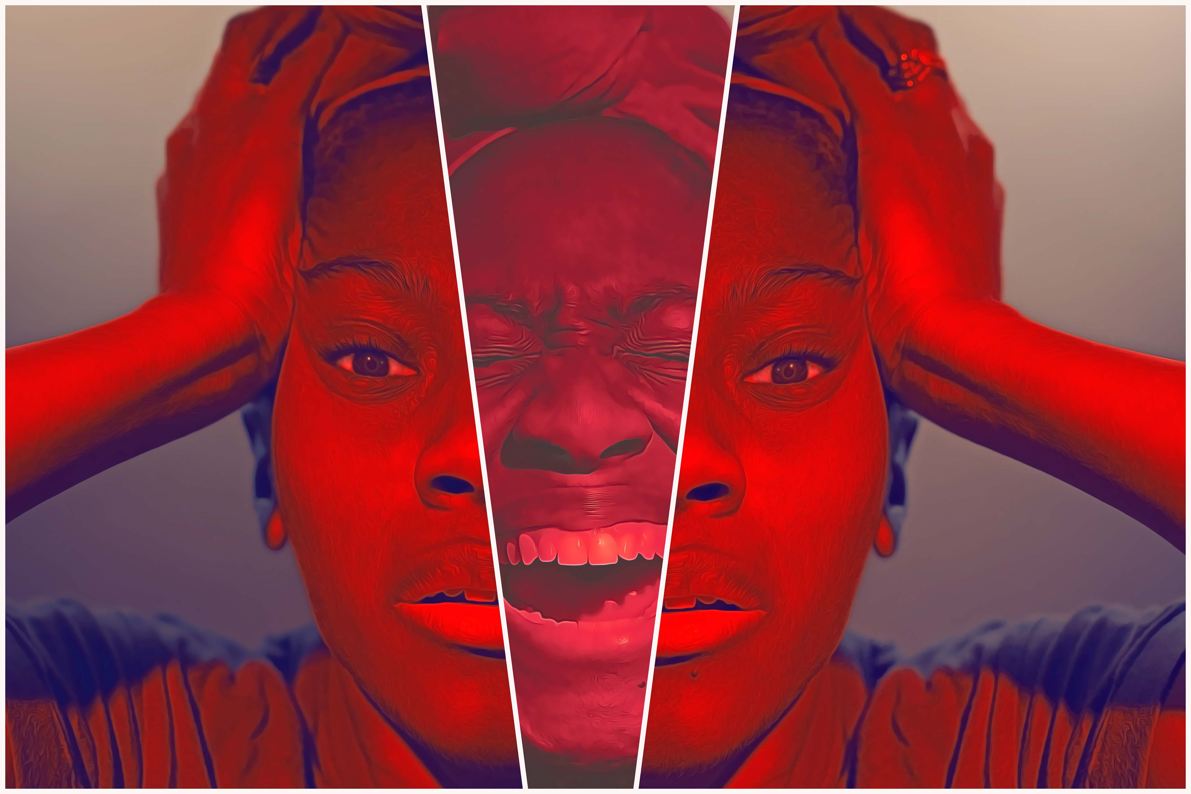 Mental Battles, Manipulated Triptych style of 2 photographs, Feb 2022