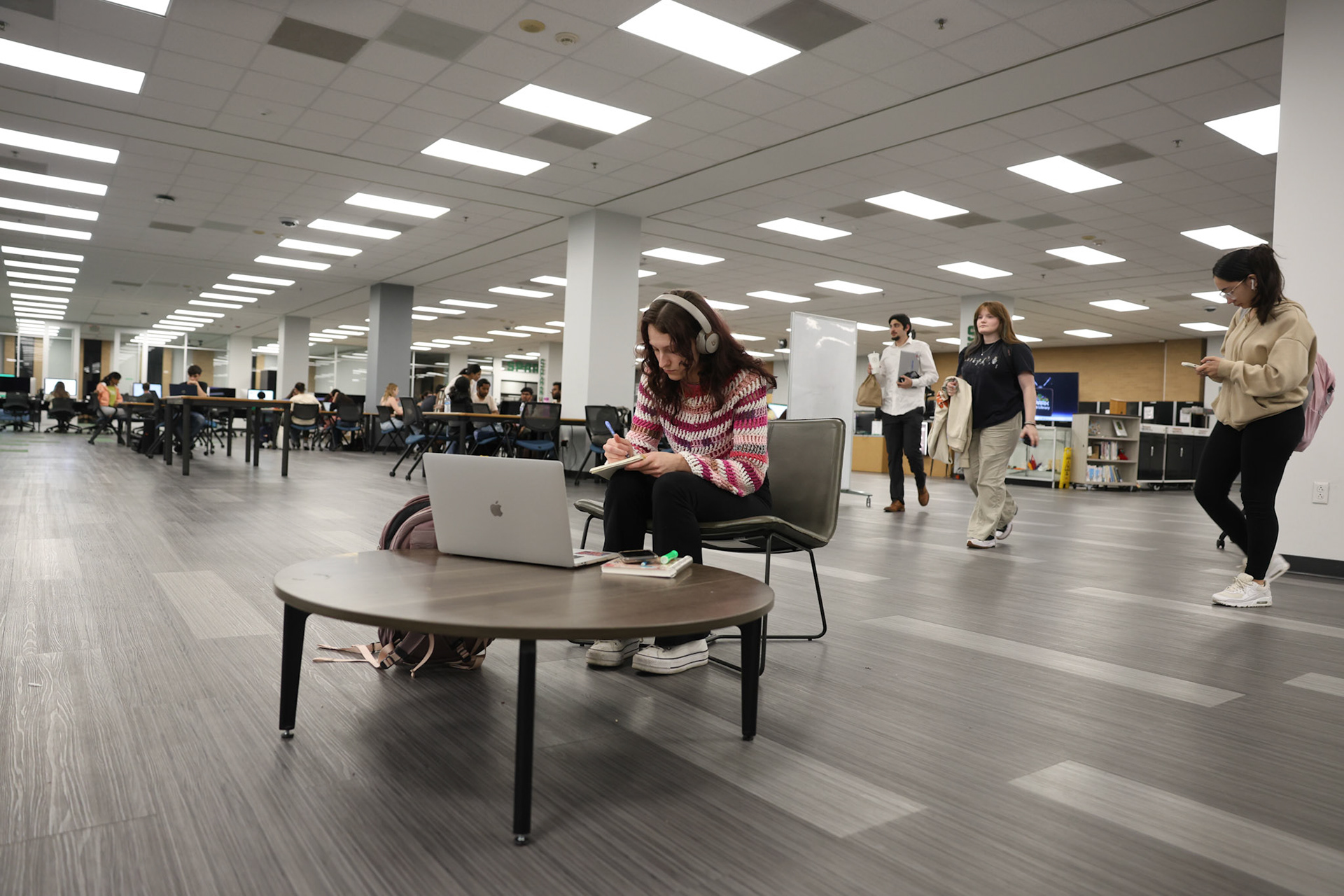 ONE STEP AWAY- Found at the UNT Willis Library on May 5, 2024, Reed is submerged into her work, as she completes her last study session of the semester. By Alaina Jones
