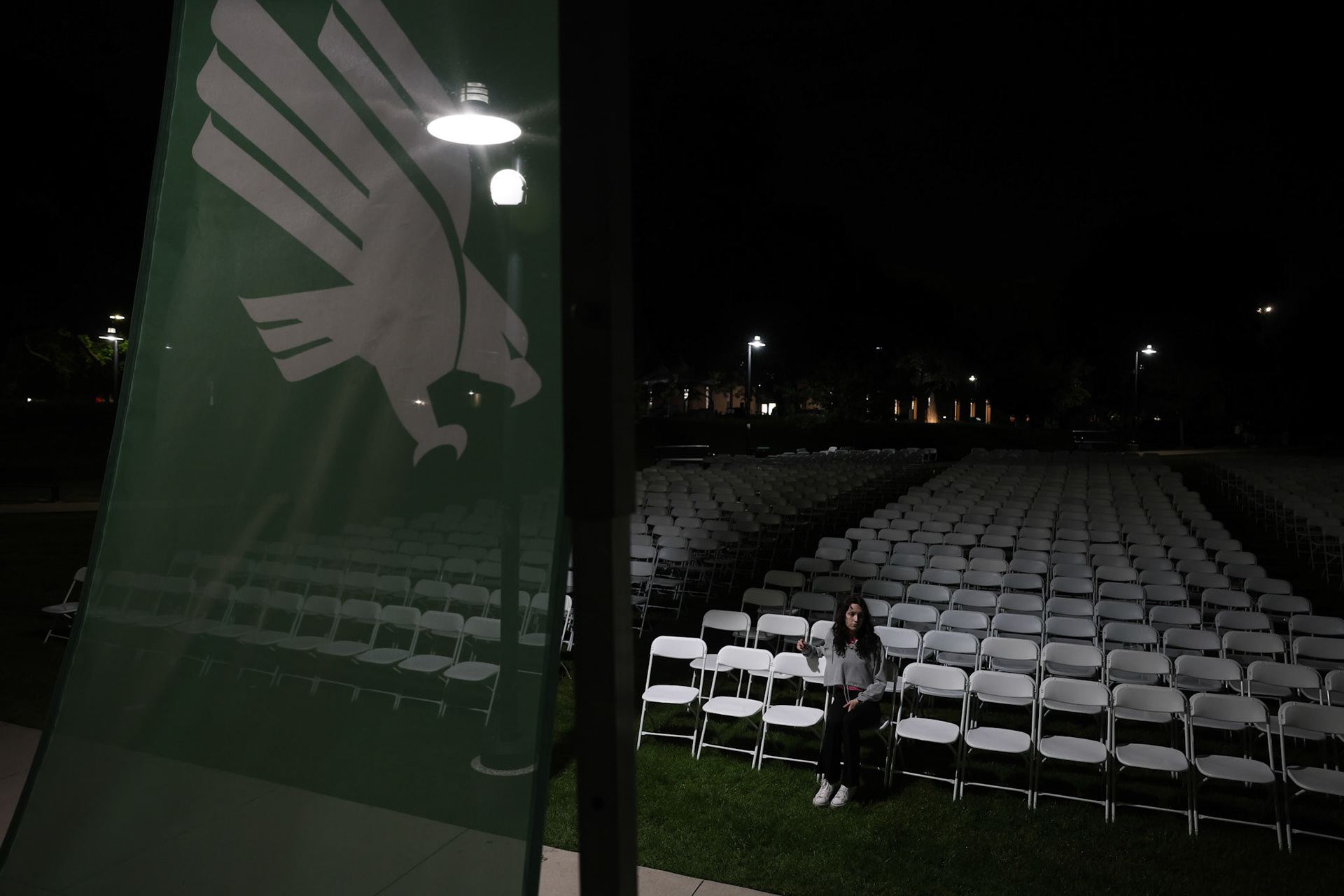 THE GRADUATION THAT NEVER CAME- She pauses on the way home from the UNT Willis library on May 5, 2024 and reflects as she was not able to graduate this semester. Photo by Alaina Jones